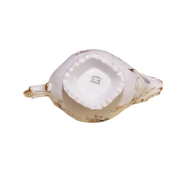 Vtg Limoges Creamer Serveware Ceramic Porcelain White Gold Trim Flowers France - Picture 4 of 5